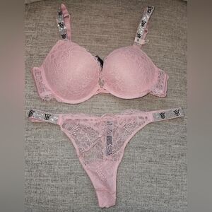 Pink Lace Bra and Panty Set